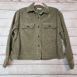 FAHERTY Women's Corduroy Short Shirt Jacket Shacket Size XS Olive Green